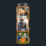 Photo collage monogram personalized modern orange thermal tumbler<br><div class="desc">Add 9 family, kids, pets or best friends photos and create your own beautiful collage grid thermal tumbler with your monogram name initial inside a orange heart. Easy to personalize with your custom square images and letter. It can be a nice thoughtful keepsake gift for a family member, friend, or...</div>