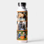 Photo collage monogram personalized modern orange water bottle<br><div class="desc">Add 9 family, kids, pets or best friends photos and create your own beautiful collage grid water bottle with your monogram name initial inside an orange heart. Easy to personalize with your custom square images and letter. It can be a nice thoughtful keepsake gift for a family member, friend or...</div>