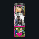 Photo collage monogram personalized modern pink thermal tumbler<br><div class="desc">Add 9 family, kids, pets or best friends photos and create your own beautiful collage grid thermal tumbler with your monogram name initial inside a hot pink heart. Easy to personalize with your custom square images and letter. It can be a nice thoughtful keepsake gift for a family member, friend,...</div>