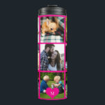 Photo collage monogram personalized modern pink thermal tumbler<br><div class="desc">Add 9 family, kids, pets or best friends photos and create your own beautiful collage grid thermal tumbler with your monogram name initial inside a hot pink heart. Easy to personalize with your custom square images and letter. It can be a nice thoughtful keepsake gift for a family member, friend,...</div>
