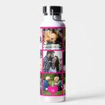 Photo collage monogram personalized modern pink water bottle<br><div class="desc">Add 9 family, kids, pets or best friends photos and create your own beautiful collage grid water bottle with your monogram name initial inside a hot pink heart. Easy to personalize with your custom square images and letter. It can be a nice thoughtful keepsake gift for a family member, friend...</div>