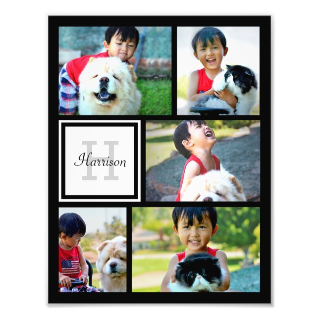Photo Collage Monogram Print, Five Pictures (Front)