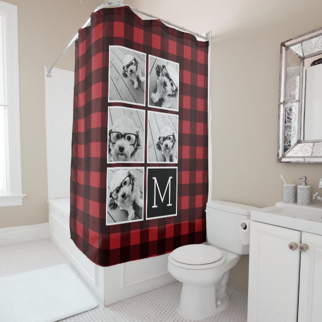 Photo Collage - Monogram Red Black Buffalo Plaid (In Situ)