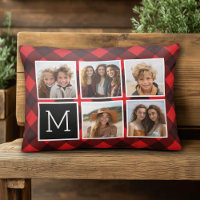 Photo Collage - Monogram Red Black Buffalo Plaid