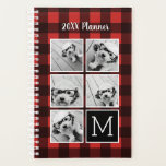 Photo Collage - Monogram Red Black Buffalo Plaid Planner<br><div class="desc">Background includes an optional, rustic, manly check Pattern - Use five Instagram square photos or really any picture to create a unique and personal gift. Or you can keep the hipster puppy and make a trendy keepsake. If you need to adjust the pictures, click on the customize tool to make...</div>