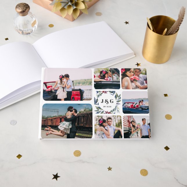 Photo Collage & Monogram | Wedding Guestbook (Front Open)