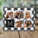 Photo Collage - Monogram White Black Buffalo Plaid Postcard<br><div class="desc">Background includes an optional manly check Pattern - Use five Instagram square photos or really any picture to create a unique and personal gift.  If you need to adjust the pictures,  click on the customize tool to make changes.</div>