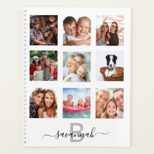 Photo collage monogram white modern 2025 planner