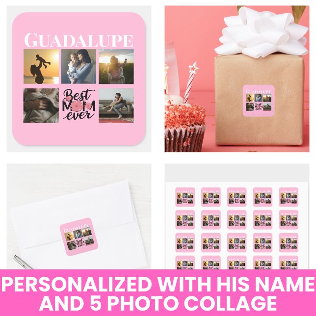 Photo Collage Monogrammed Script  Square Sticker (Photo Collage Monogrammed Script Square Sticker
)