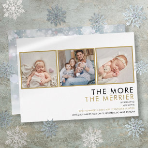 Photo Collage More The Merrier Christmas Birth Holiday Card