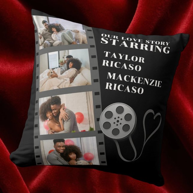 Photo Collage Movie Strip Personalized DIY Custom Throw Pillow (Photo Collage Movie Strip Personalized DIY Custom Throw Pillow by Ricaso. For movie fan couple)