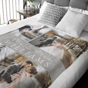 Photo Collage Mr & Mrs Newlywed Monogram Grey Fleece Blanket