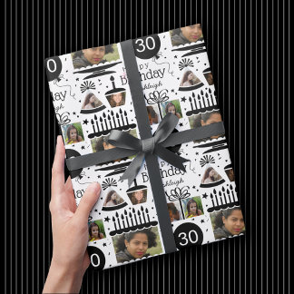 Photo Collage Name 30th Birthday Wrapping Paper