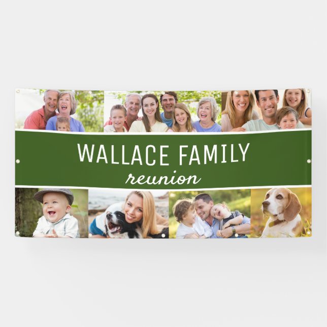 Photo collage Name Family Reunion Green Custom Banner (Horizontal)