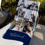 Photo Collage Navy Modern Monogram Beach Towel<br><div class="desc">Stand out with this personal beach towel that shows off 6 photos from your wedding or your family. The bottom has a navy block where you can put your last or first name.</div>