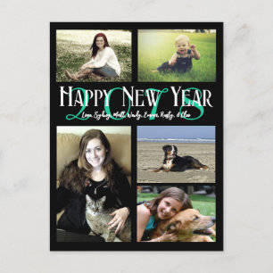 Photo Collage Neon Green Happy New Year Holiday Postcard
