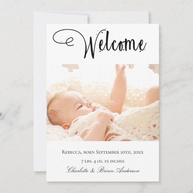 Photo collage new baby welcome birth announcement (Front)