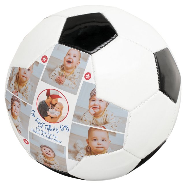 Photo Collage New Dad Modern First Fathers Day Soccer Ball (Three Quarter)