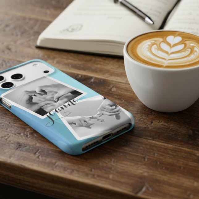 Photo Collage Nom Aquarelle Bleu (Coffee & Custom Style! Your Unique iPhone Case.)