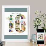 Photo Collage Number 16 Personalized 16th Birthday Poster<br><div class="desc">Custom Poster with number 16 photo collage - perfect for a unique 16th birthday gift. The poster is white with modern teal (blue green grey colour) borders and typography. The photo collage holds up to 11 of your favourite family photos or create your own timeline of the last 16 years....</div>