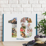 Photo Collage Number 18 Custom 18th Birthday Faux Canvas Print<br><div class="desc">Create your own personalized photo gift for a 18th Birthday. This neat photo collage is in the shape of the number 18 on a white background with ocean blue borders. The collage can hold 12 photos and the template is set up ready for you to add your favourite photos working...</div>