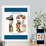 Photo Collage Number 18 Personalized 18th Birthday Poster<br><div class="desc">Custom Poster with number 18 photo collage - perfect for a unique 18th birthday gift. The poster is white with ocean blue borders and typography. The photo collage holds up to 12 of your favorite family photos or create your own timeline of the last 18 years. The template is set...</div>