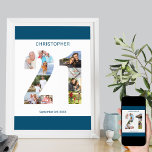 Photo Collage Number 21 Personalized 21st Birthday Poster<br><div class="desc">Custom Poster with number 21 photo collage - perfect for a unique 21st birthday gift. The poster is white with ocean blue borders and typography. The photo collage holds up to 10 of your favourite family photos or create your own timeline of the last 21 years. The template is set...</div>