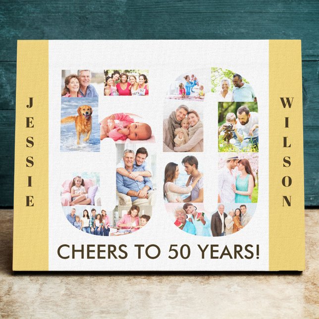 Photo Collage Number 50 Neutral 50th Birthday Canvas Print (Creator Uploaded)