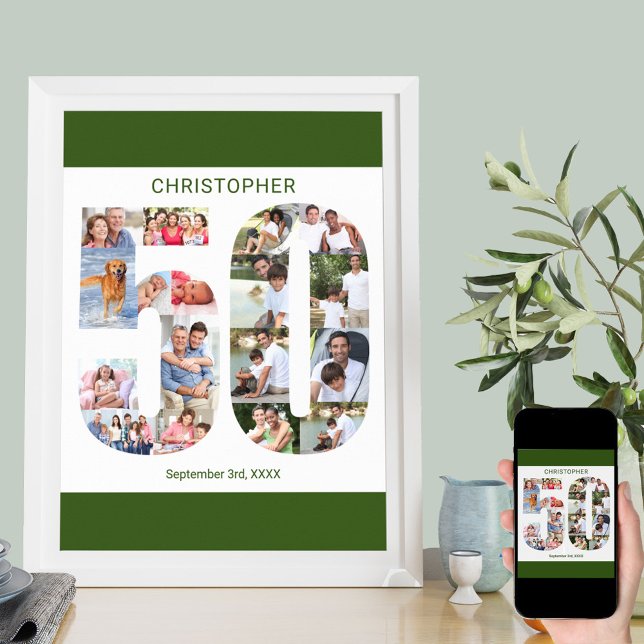 Photo Collage Number 50 Personalized 50th Birthday Poster (Creator Uploaded)