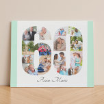 Photo Collage Number 60 Mint White 60th Birthday Faux Canvas Print<br><div class="desc">Create your own personalized photo gift for a 60th Birthday. This neat photo collage is in the shape of the number 60 on a white background with mint green borders. The collage can hold 15 photos and the template is set up ready for you to add your favourite photos working...</div>