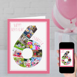 Photo Collage Number 6 Girl's 6th Birthday Card<br><div class="desc">Unique and personalized 6th birthday photo card for a little girl. The photo template is set up for you to add your favourite pictures to this number 6 photo collage plus an extra special photo inside. You can also add her name to the front and customize the birthday greeting inside....</div>