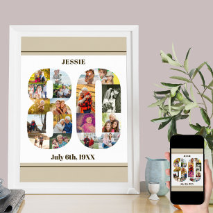 Photo Collage Number 80 Custom 80th Birthday Poster