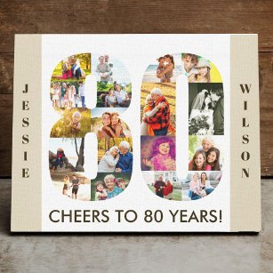 Photo Collage Number 80 Neutral 80th Birthday Canvas Print