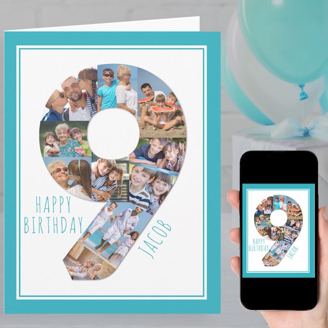 Photo Collage Number 9 Boy's 9th Birthday Card (Creator Uploaded)