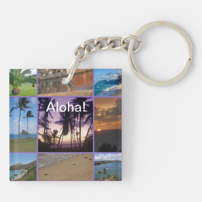Photo Collage of Oahu, Hawaii Keychain (Back)