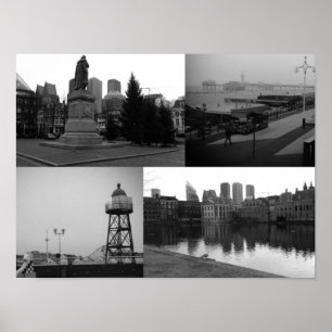 Photo collage of The Hague 3 in black and white Poster