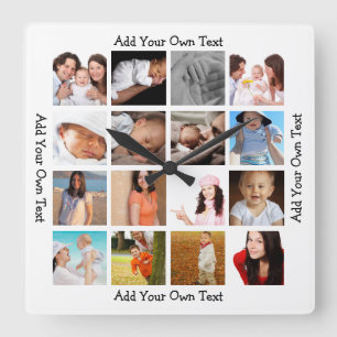 Photo Collage  One Of A Kind Personalized Square Wall Clock