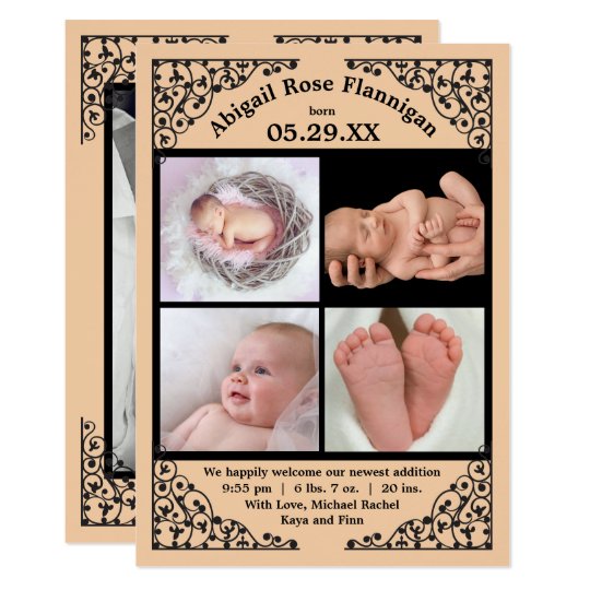 Photo Collage Peach Lace - Birth Announcement