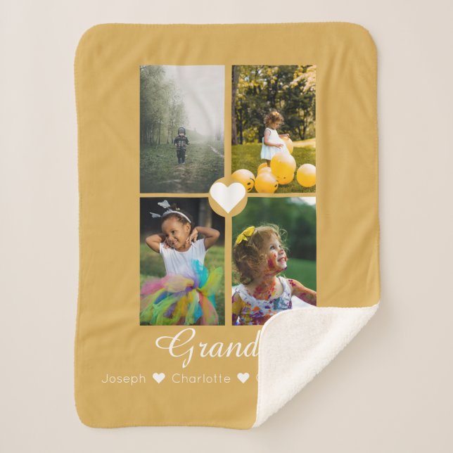 Photo Collage Personalized 4 Photos With Heart Sherpa Blanket (Front)
