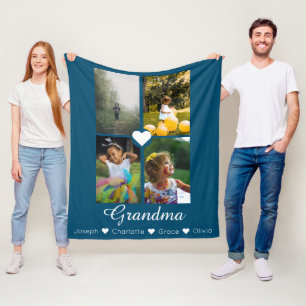 Photo Collage Personalized 4 Photos With Hearts Fleece Blanket