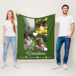 Photo Collage Personalized 4 Photos With Hearts Fleece Blanket