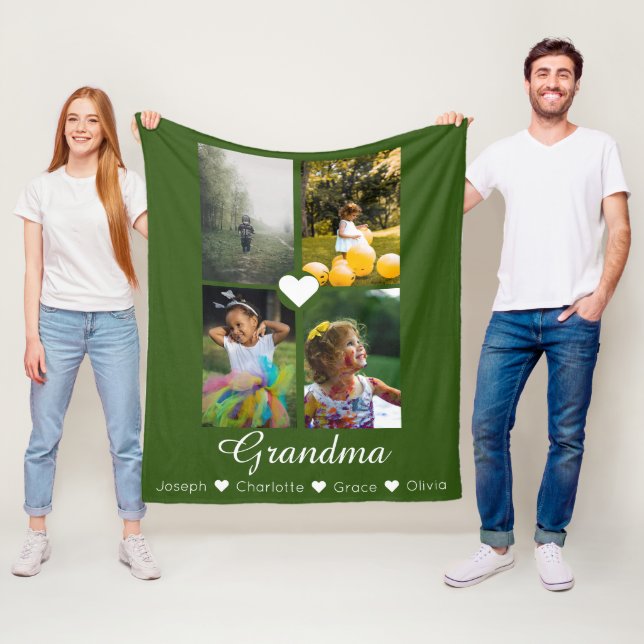 Photo Collage Personalized 4 Photos With Hearts Fleece Blanket (In Situ)