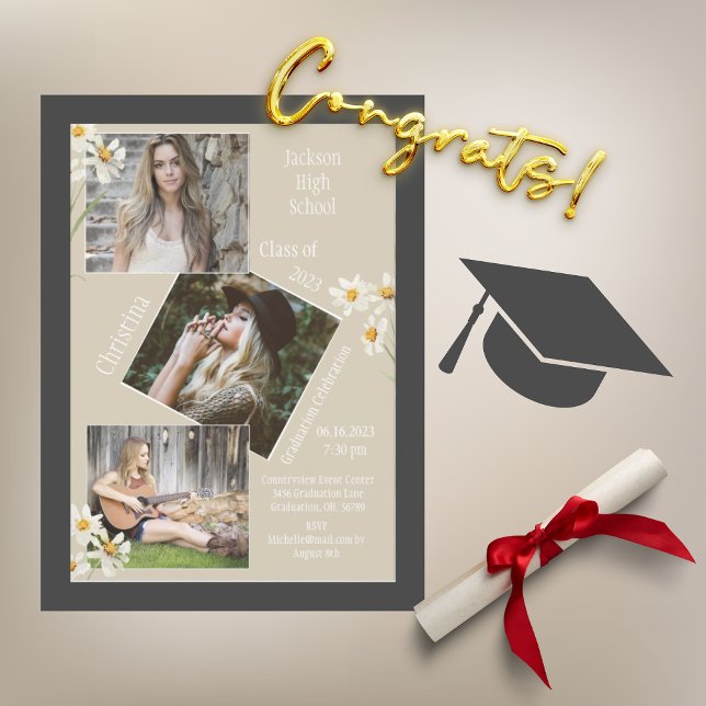 Photo Collage Personalized 4 Pictures Graduation Announcement (Creator Uploaded)