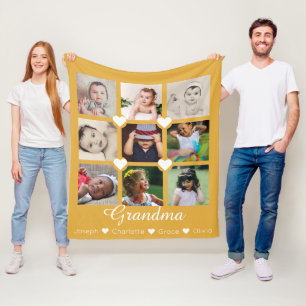 Photo Collage Personalized 9 Photos With Hearts Fleece Blanket