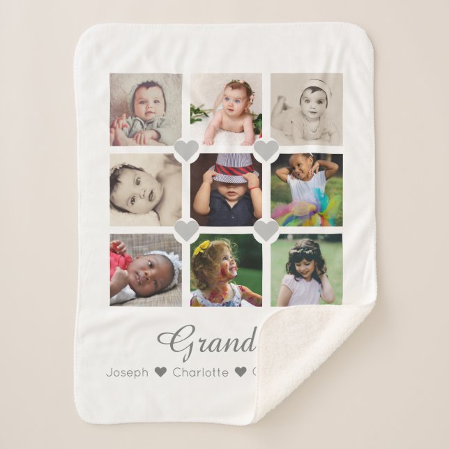 Photo Collage Personalized 9 Photos With Hearts Sherpa Blanket (Front)