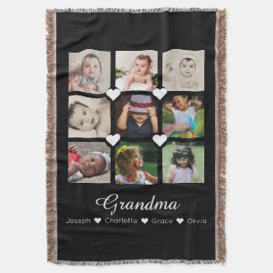 Photo Collage Personalized 9 Photos With Hearts Throw Blanket