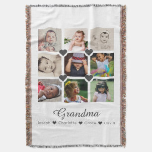 Photo Collage Personalized 9 Photos With Hearts Throw Blanket