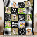 Photo Collage Personalized DOG MOM Unique Quilt Fleece Blanket<br><div class="desc">Dog Mom - My best friend has paws! Celebrate your best friend with a custom pet photo collage blanket! This unique dog lover blanket features 6 of your favourite pictures, black and white buffalo plaid, and grey watercolor paw prints and bones. All combined to make a unique quilt like fleece...</div>