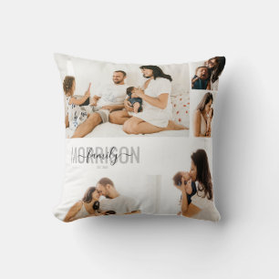 Photo Collage Personalized Family Name   Throw Pillow