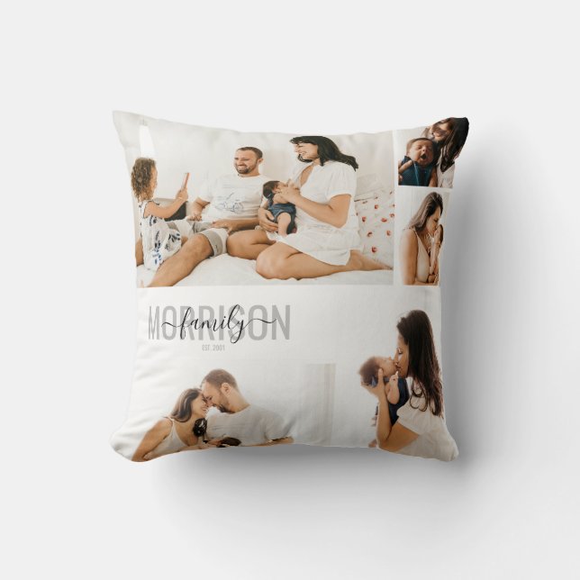 Photo Collage Personalized Family Name   Throw Pillow (Front)